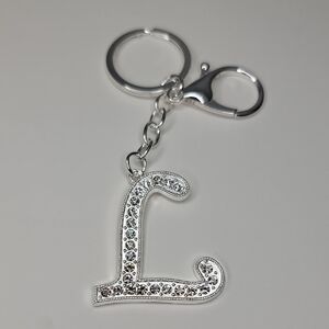 Letter L Initial L Alphabet L Rhinestone Silver Key Chain Bag Charm